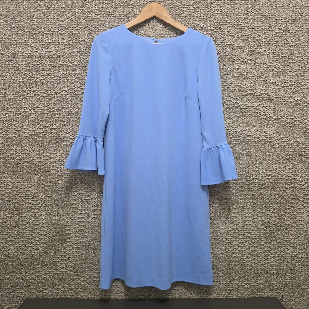 PRESTON & YORK Light Blue Bell Sleeve Shift Dress Pockets Size 8